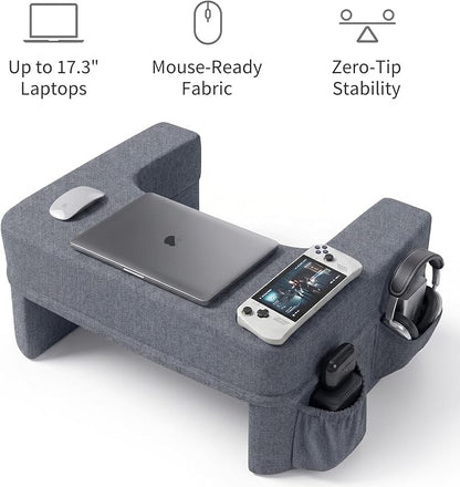 Septsun 26" Extra Wide Lap Desk Pillow - Gaming Reading Pillow & Laptop Lap Desk w/Ergonomic Arm Elbow Support for WFH, Bed, Couch, Floor - Fits 13-17" Laptop, Steam Deck, Switch (Modern Gray, Large)