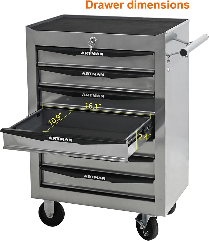 RYH 7 Drawers Rolling Tool Chest & Tool Box on Wheels | Heavy Duty Metal Cart with Ball Bearing Drawers | Fits US General Tool Box for Garage Storage (Silver, 7 Drawers（30.5" H × 20.9" W × 13" D)