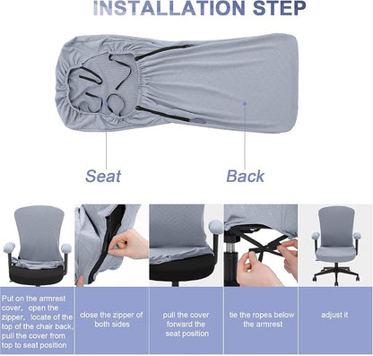 Tatuo 3 Pcs Computer Office Chair Cover Universal Rotating Chair Slipcovers Protector Removable Washable Office Armrest Covers with Zipper for High Back Seat Backrest(M,Argyle,Silver)