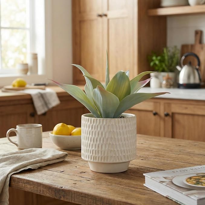 ALAGIRLS 11.8" Artificial Agave Plant, Faux Aloe Succulents Potted Plant Realistic Fake Agave Greenery with Ceramic Pot for Home Office Indoor Decor