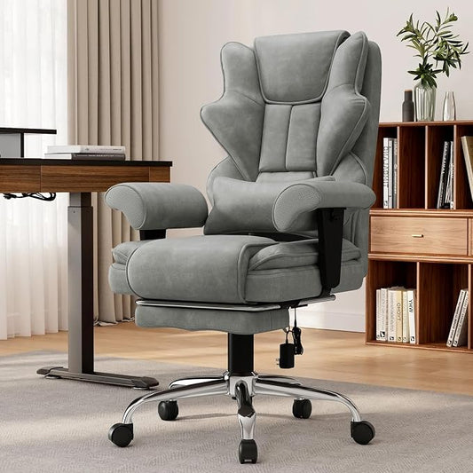 7-Point Massage Office Chair,Heated Manageral Chair,Ergonomic Executive Chair with Footrest,Adjustable Armrest，Computer Chair for Offices, Study Room, Gaming Spaces,Gray