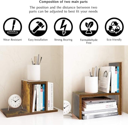 Jerry & Maggie - Desktop Organizer Office Storage Rack Adjustable Wood Display Shelf, Birthday Gifts Toy Home Decor Free Style Rotation Display True Natural Stand Shelf (Natural Wood Tone)