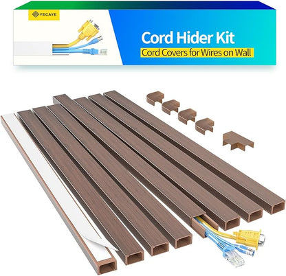 Yecaye Cord Hider, 113in Medium Cord Covers for Wires on Wall, Cord Organizer for 2-3 Wires, Easy Install Cable Management Kit, TV Cable Hider for Home Office, W0.95in H0.55in, Cherry