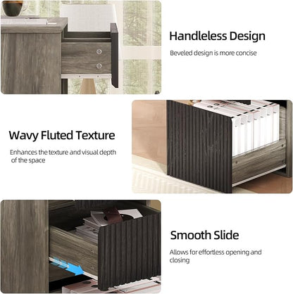 4 EVER WINNER Computer Desk with Drawers, 48 Inch Fluted Small Desk with Storage, Wood Home Office Desk for Study, Living Room, Bedroom, Grey