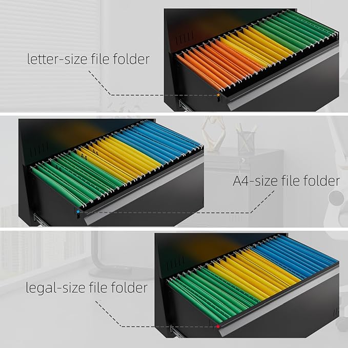 Approgreent Lateral 3 Drawer File Cabient with Lock, Metal Filing Cabinets for Home Office, Heavty Duty Office Storage Cabinet for A4/Letter/Legal (Matte Black)