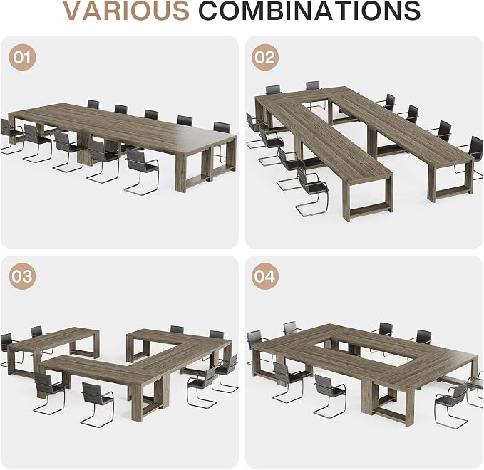 Tribesigns 7 ft Conference Table for 6 to 8 People, Modern Rectangle Meeting Room Desk for Boardroom, Home Office (4, Gray)