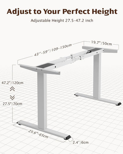 TOPSKY Dual Motor Electric Standing Desk Frame, Height Adjustable Sit Stand Base for Home Office, Fits Table Tops up to 70.8 x 31.5 Inch, 225 lb Capacity (White, Without Stand)