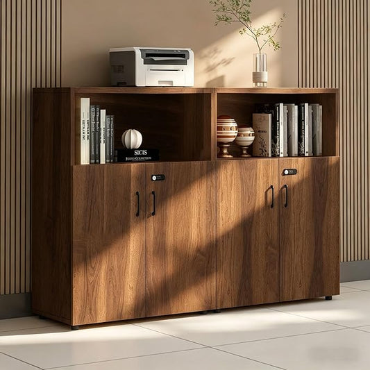 File Cabinet with Password Lock, Wood Lateral Filing Cabinet for Letter/A4 Files, 3 Drawer with Door, Printer Stand with Open Shelves for Home Office