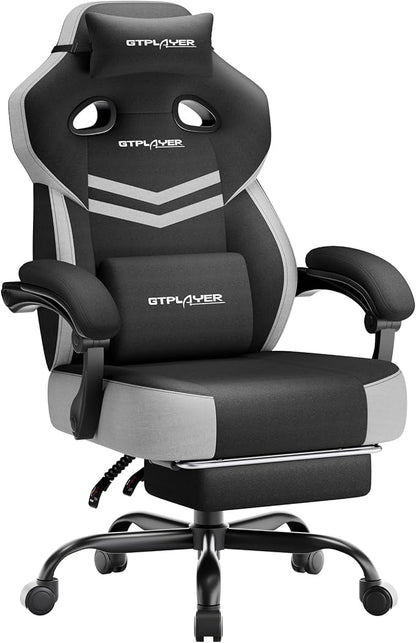GTPLAYER Big & Tall Gaming Chair, 90°-155° Adjustable Reclining Office Seat with Footrest, Ergonomic Comfy Computer Desk Chair for Adults, Home Office Gaming Study Use, Black & LightGray