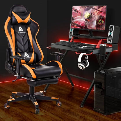 AA Products Gaming Chair High Back Ergonomic Computer Racing Chair Adjustable Office Chair with Footrest, Lumbar Support Swivel Chair - Orange