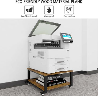 Natwind 2 Tier Laser Printer Stand,23.6''x23.6''x12.6'' Large Printer Table Copier Stand,Heavy Duty Rolling Printer Cart with Wheels for Home Office (Retro)