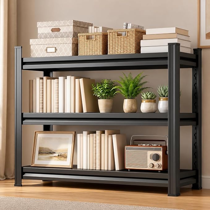 3 Tier Metal Bookshelf, Adjustable Tall Bookcase, Heavy Duty 2400 LBS Modern Deep Book Shelf, Bolt-Free Storage Shelves for Living Room, Home Office, Garage, 36" Wx 14" Dx 32" H