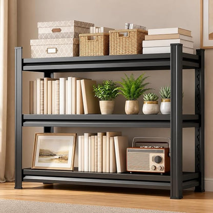 3 Tier Metal Bookshelf, Adjustable Tall Bookcase, Heavy Duty 2400 LBS Modern Deep Book Shelf, Bolt-Free Storage Shelves for Living Room, Home Office, Garage, 36" Wx 14" Dx 32" H