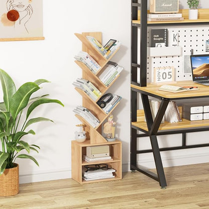 SHEEPAM 10 Tier Tree Bookshelf,Christmas Green Bookcase for Narrow Space, Storage Organizer Floor Standing Bookshelves for Books, Tall Book Case for Home Office, Living Room, Bedroom