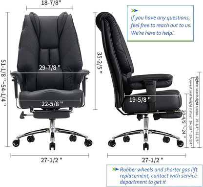 EXCEBET Big and Tall Office Chair 400lbs Wide Seat, Leather High Back Executive Office Chair with Foot Rest, Ergonomic Chairs Lumbar Support for Lower Back Pain Relief (Black)