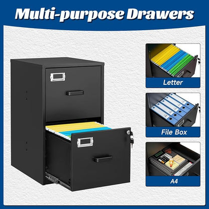 Fesbos 2 Drawers File Cabinet Metal Vertical Filing Cabinets Metal Lockable Storage Cabinets with Lock for Home Office to Hanging Files