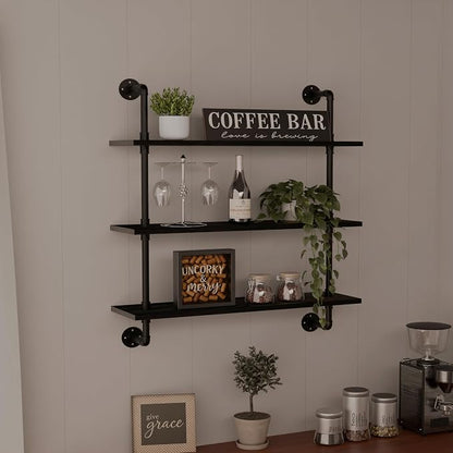 HDDFER Industrial Pipe Shelf Shelving Bookcase, Wall Mounted Rustic Bookshelf, Floating Bookshelves for Wall,Retro Wood Metal Pipe Industrial Shelves for Living Room