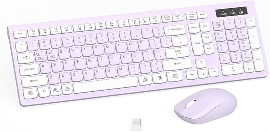 Wireless Keyboard and Mouse Combo, Full-Sized Wireless Keyboard and Adjustable DPI Mouse, 2.4GHz USB Receiver, Keyboard and Mouse for PC, Windows, Desktop, Laptop (Light Purple)