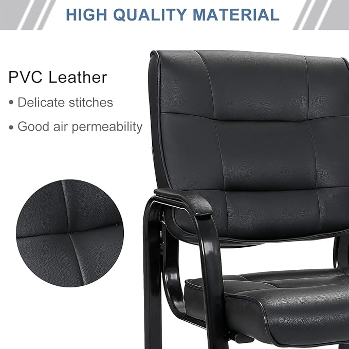 ZenStyle Set of 2 Office Reception Guest Chair No Wheels, Executive Side Chair with Bonded Leather and Black Metal Frame for Waiting Room, Conference Room, Reception Meeting, Lobby