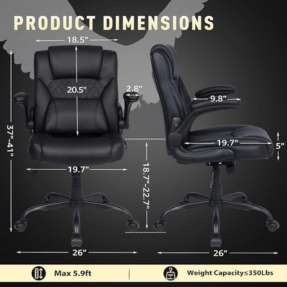 Home Office Chair with Lumbar Support, 5" Thickened Seat, Small PU Leather Rocking Desk Chair, Comfy Computer Chairs with Rolling Wheels & Adjustable Armrests for Adults, Black