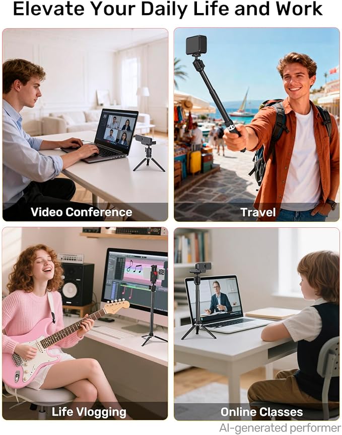 Webcam Tripod for Desk, Extendable Web Cam Stand Mount with Phone Holder for Logitech Webcam C920 C922 C922x C925e C930 C930e C615 Brio 4K NexiGo N60, GoPro Camera and Ring Light with 1/4" Thread