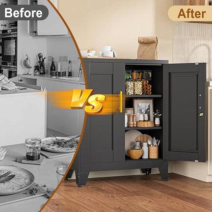 36" Metal Storage Cabinet with Lock,Steel Locker Organizer, Office File Cabinet with 2 Doors and 2 Adjustable Shelves,Outdoor Tool Garage Cabinets for Home Office,Gym,School,Warehouse(Black)