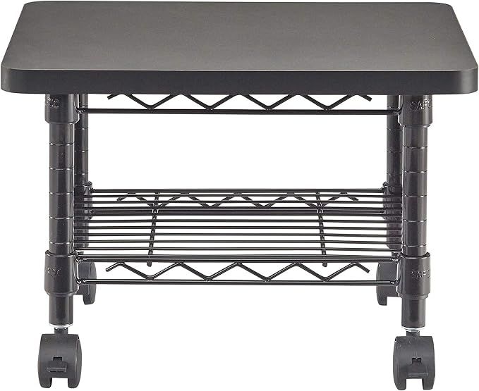 Safco Onyx Rolling Cart Printer Stand, Under-Desk Mobile Utility Table for Home Office with Steel Shelf, Black