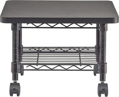 Safco Onyx Rolling Cart Printer Stand, Under-Desk Mobile Utility Table for Home Office with Steel Shelf, Black