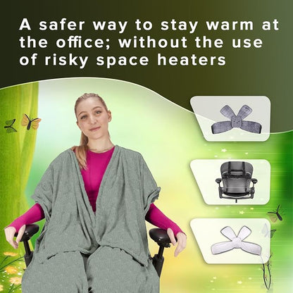 The Original Weighted Office Chair Blanket by SnuggleBack;Cozy Comfy Desk Chair Wrap Attaches for Hands-Free Warmth.Stay Warm In The Winter or Summer.(Sage Fleece) - Weighted by 8Lbs of Clay Beads