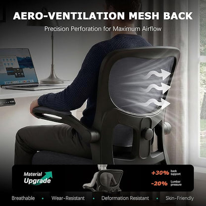 AreShark Office Chair Ergonomic Desk Chairs with Adjustable Lumbar Support, High Back Breathable Mesh Chair with Wheels& Flip-up Armrests,Rolling Swivel Comfy Task Computer Chair for Home Work Gaming