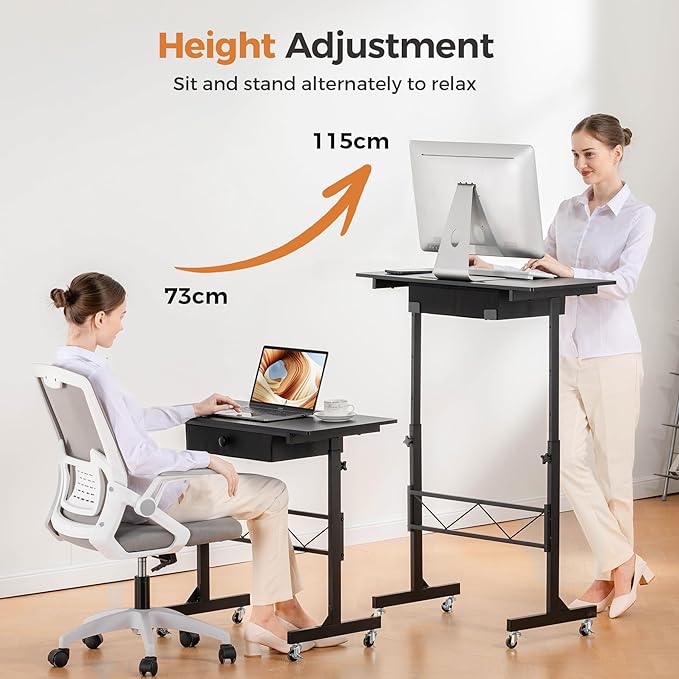 GTPLAYER Small Standing Desk Adjustable Height Small Computer Desk Mobile Portable Rolling Laptop Table with Wheels 32" Computer Workstation Sit Stand Desks Portable Standing Table Treadmill desks
