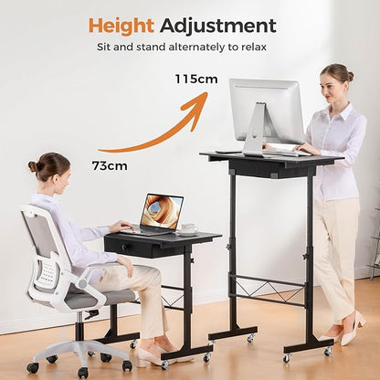 GTPLAYER Small Standing Desk Adjustable Height Small Computer Desk Mobile Portable Rolling Laptop Table with Wheels 32" Computer Workstation Sit Stand Desks Portable Standing Table Treadmill desks