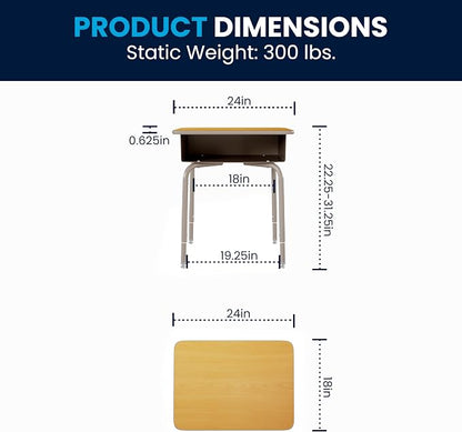 Flash Furniture Billie Student Desk - Maple Open Front School Desk - Silver Metal Frame - 24"W x 18"D Adjustable Height, Durable for School or Remote Learning