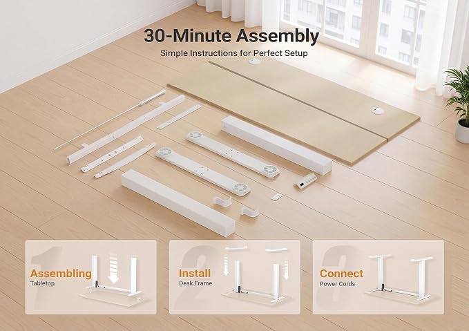 YDN Electric Standing Desk Adjustable Height, 40 x 24 Inches Sit Stand up Desk with Memory Presets & Cable Management, Home Office Desk for Office & Computer Workstation, White Frame/Nature Top