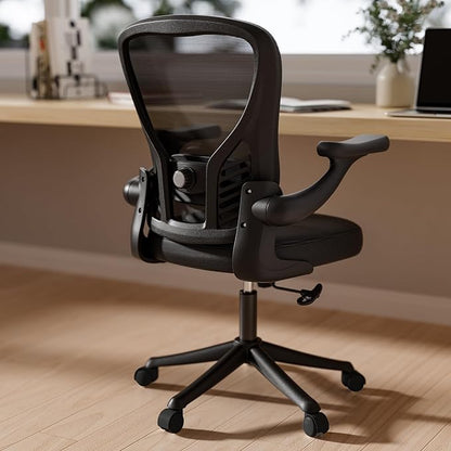 GYI Ergonomic Mesh Office Desk Chair, Black | 3D Flip-up Arms, Adjustable Lumbar Support, Adjustable Height, Study Room, Bedroom, Conference Room