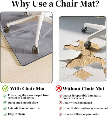 Glass Chair Mat 48" x 48" Heavy Duty Tempered Glass Office Chair Mat, Glass Floor Mat with Round Corner and Polished Edge for Smooth Glide, Office Chair Mat for Carpet, Hardwood Floor, Grey