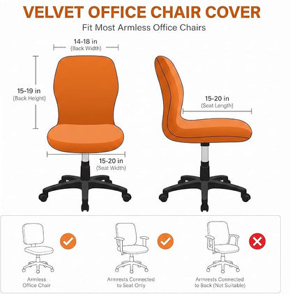 Deisy Dee Velvet Stretch Armless Office Chair Covers - Colorful Stretch Slipcover for Desk Chairs (Orange)