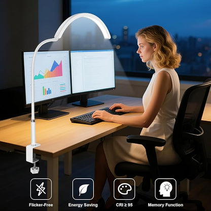 Professional Half Moon LED Desk Light for Nail Techs & Artists – Flexible Gooseneck Lamp with Clamp, 5 Color Modes & 5 Brightness Levels for Manicure, Tattoo, Beauty Work