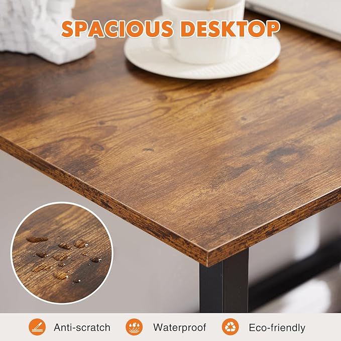 Sweetcrispy Computer Desk, Small Office 44 Inch Writing Work Study Student Teacher Home Bedroom Table with Metal Frame Wood Tabletop, Compact Modern Study Table for Home Use, Brown