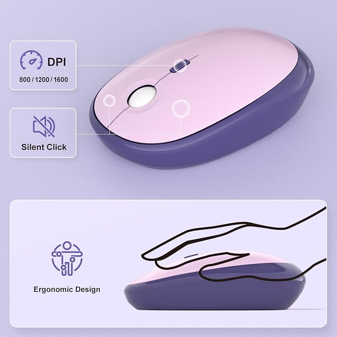 Dilter Wireless Keyboard and Mouse Combo, 104 Keys Full Size Typewriter Keyboards and 2.4 GHz USB Receiver Plug Play Mouse for Windows, PC, Laptop, Desktop (Purple)