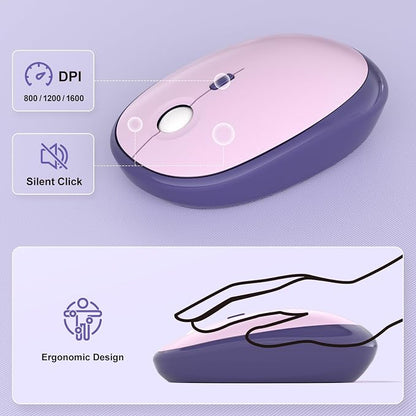 Dilter Wireless Keyboard and Mouse Combo, 104 Keys Full Size Typewriter Keyboards and 2.4 GHz USB Receiver Plug Play Mouse for Windows, PC, Laptop, Desktop (Purple)