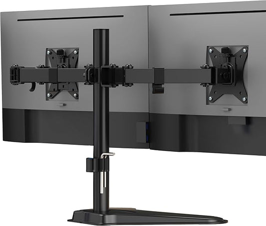 Mount-It! Dual Monitor Desk Stand Mount for 2 Screens VESA 75x75 & 100x100 | For Monitors up to 32”, Height Adjustable with Tilt, Swivel & Rotation