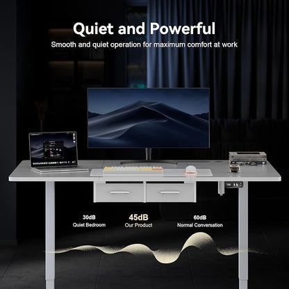 HLDIRECT Electric Standing Desk, Extra Large 71 x 31.5 Inches Height Adjustable Table with Outlets, Sit Stand Computer Desk with Drawers for Home Office, Ergonomic Rising Workstation, White