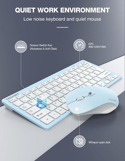 TECKNET Wireless Keyboard and Mouse Combo, Mini Cordless Computer Keyboard and Mouse Set 2.4GHz, Silent Adjustable 1600 DPI, Quiet Click, Lag-Free for Computer, Laptop, PC, Windows, Mac, Chrome OS