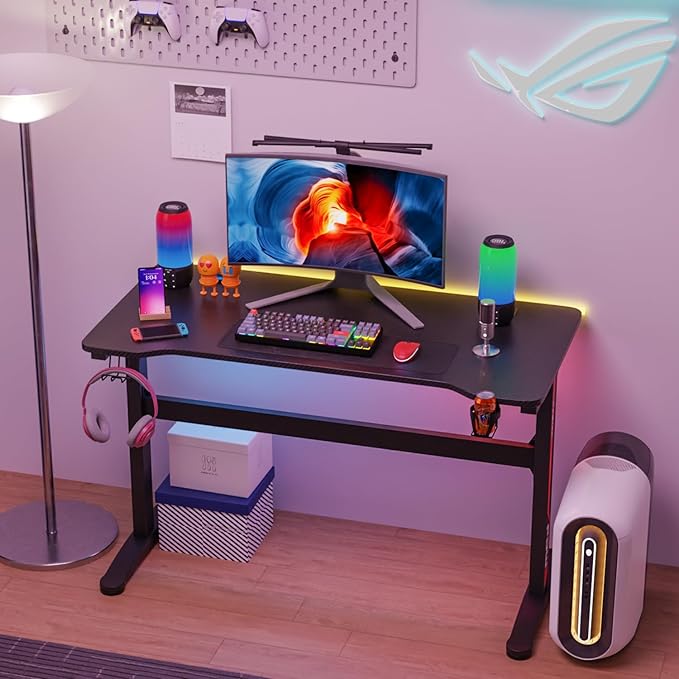 FDW 47 Inch Gaming Desk with Large Desktop Computer Desk Student PC Desk Extra Large Modern Ergonomic Racing Style Table Workstation for Adult Teens,Black
