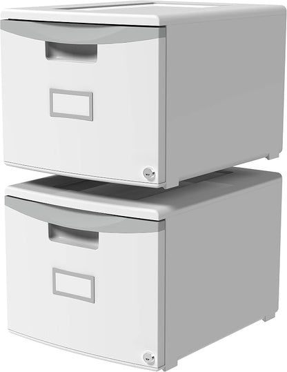 Storex Plastic One-Drawer File Cabinet – Locking Document Organizer for Home and Office, Gray, 2-Pack (61261A02C)