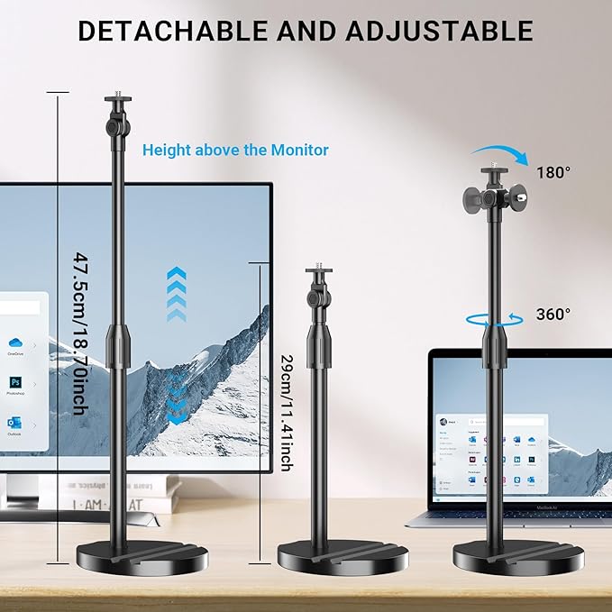 LenTok Telescopic Webcam Tripod Stand for Desk with Phone Holder, Desktop Webcam Mount Compatible with C922 C930e C920S C920 C615 C960 C920x Brio 4K, Table Phone Stand with 1/4'' Thread
