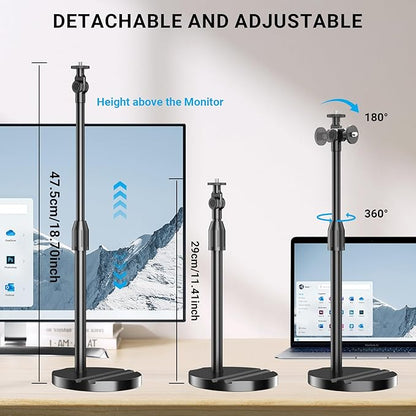 LenTok Telescopic Webcam Tripod Stand for Desk with Phone Holder, Desktop Webcam Mount Compatible with C922 C930e C920S C920 C615 C960 C920x Brio 4K, Table Phone Stand with 1/4'' Thread