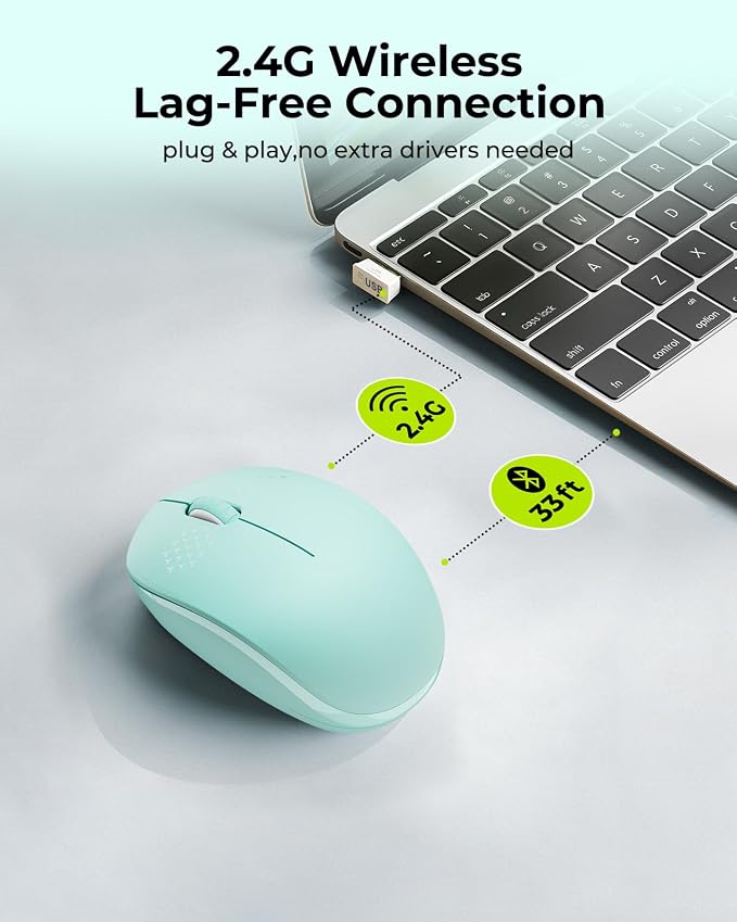 seenda Wireless Mouse for Laptop, 2.4G Noiseless Mouse with USB Receiver - Optical Tracking Portable Computer Mice for Chromebook, PC, Tablet, Windows System, 24 Months Battery Life - Mint Green
