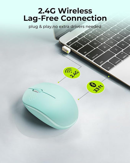 seenda Wireless Mouse for Laptop, 2.4G Noiseless Mouse with USB Receiver - Optical Tracking Portable Computer Mice for Chromebook, PC, Tablet, Windows System, 24 Months Battery Life - Mint Green